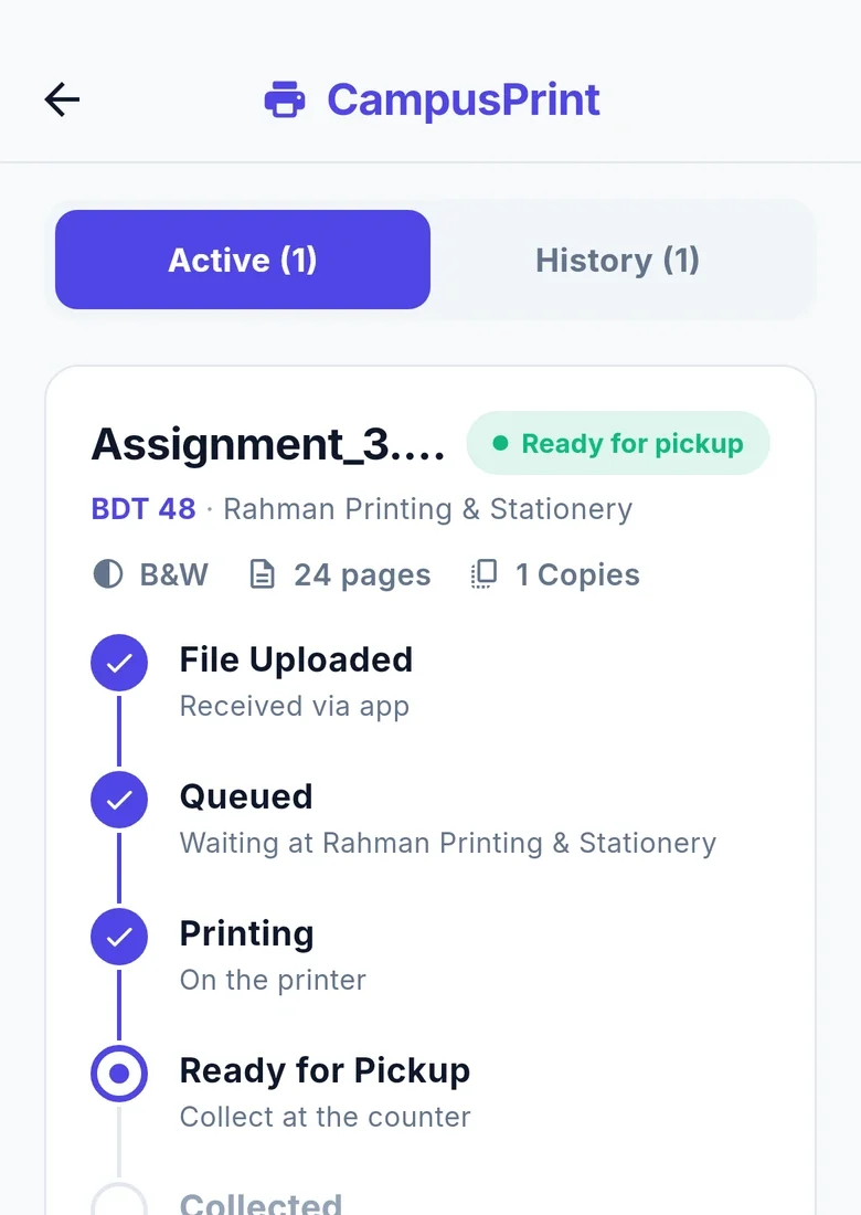 A print job’s progress from sent to printing