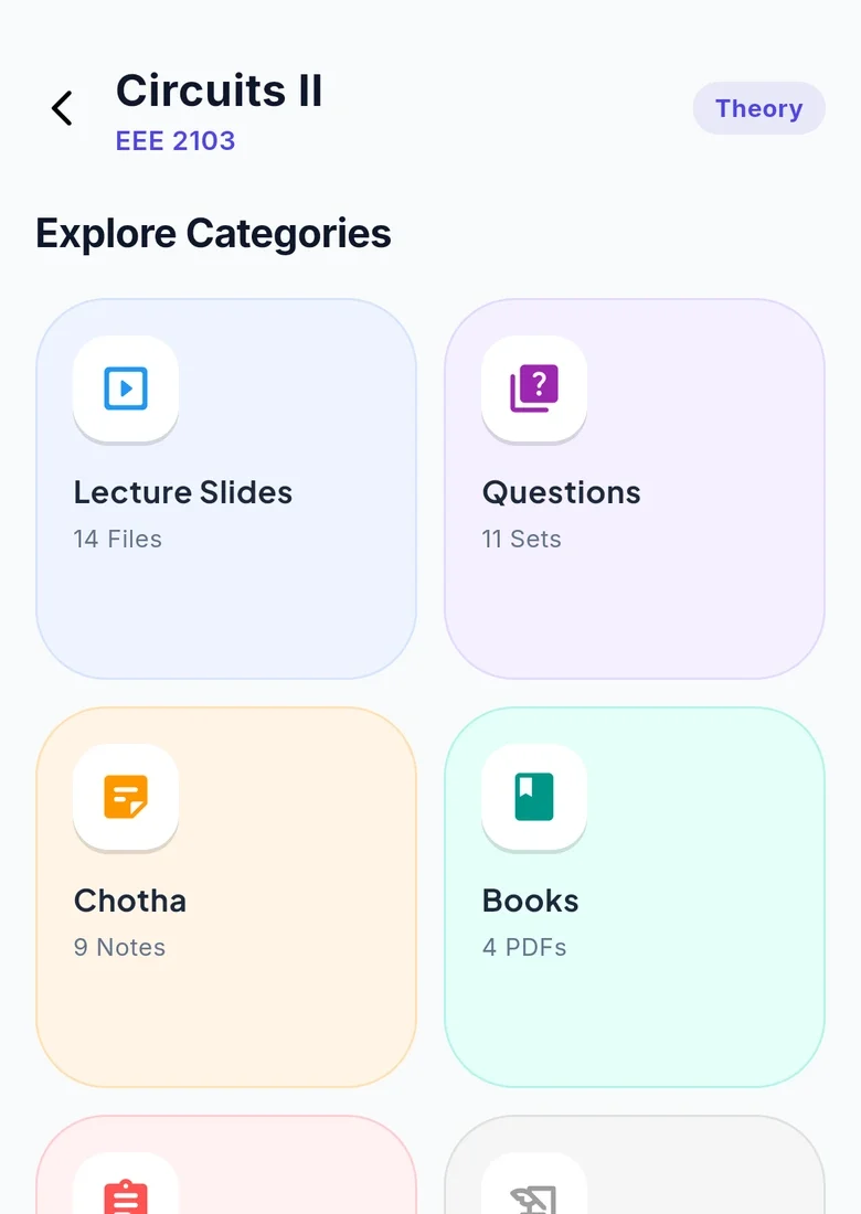 Course files sorted into slides, notes, books and past papers