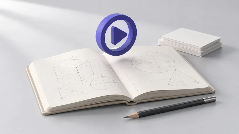 A conceptual notebook and play symbol representing planned video learning